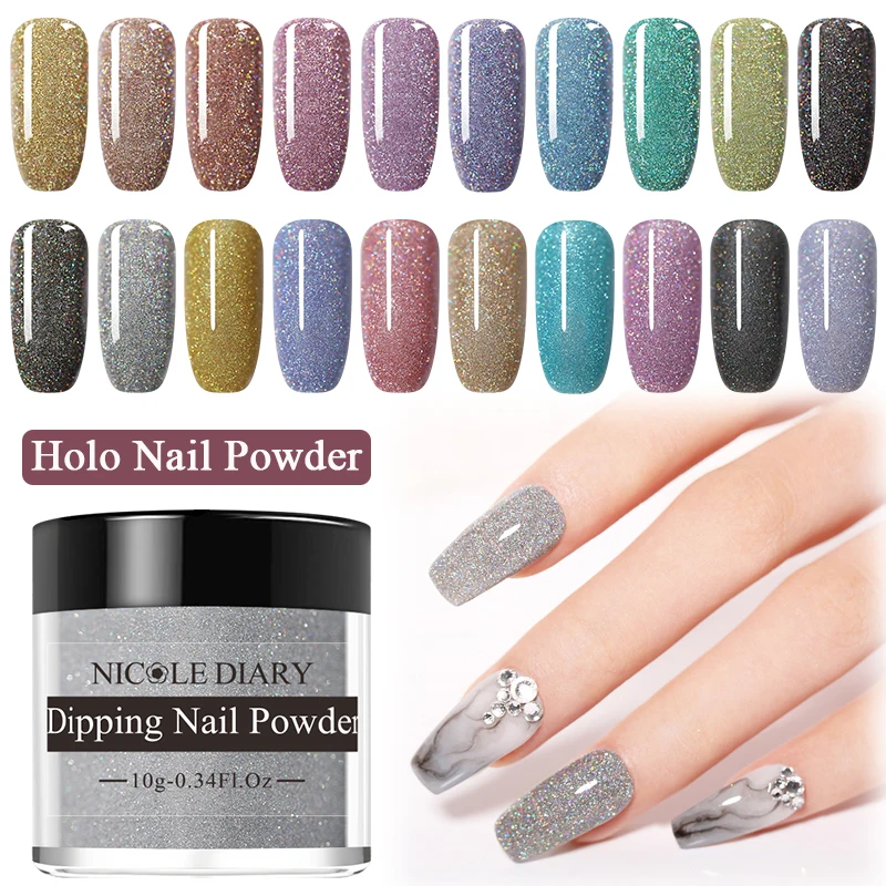 

NICOLE DIARY Holographic Dipping Nail Powder Glitter 10g Shinny Dip Nail Chrome Sparking Nail Art Design DIY Decoration