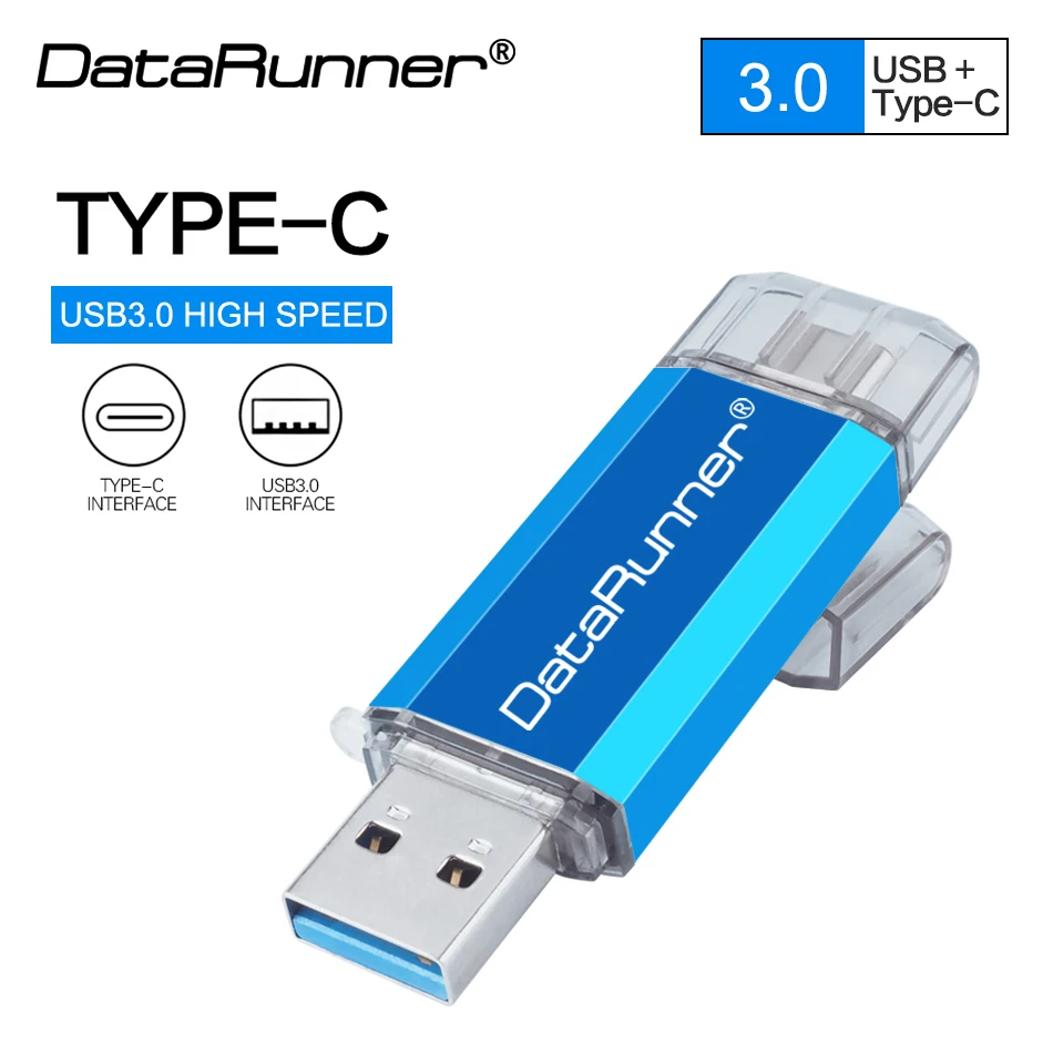 usb флеш-накопитель DataRunner 3,0 type C, 128 ГБ, OTG флеш-накопитель, 32 ГБ, 64 ГБ, 256 ГБ, флешка, 512 ГБ, USB флешка для мобильных устройств type-C/ПК