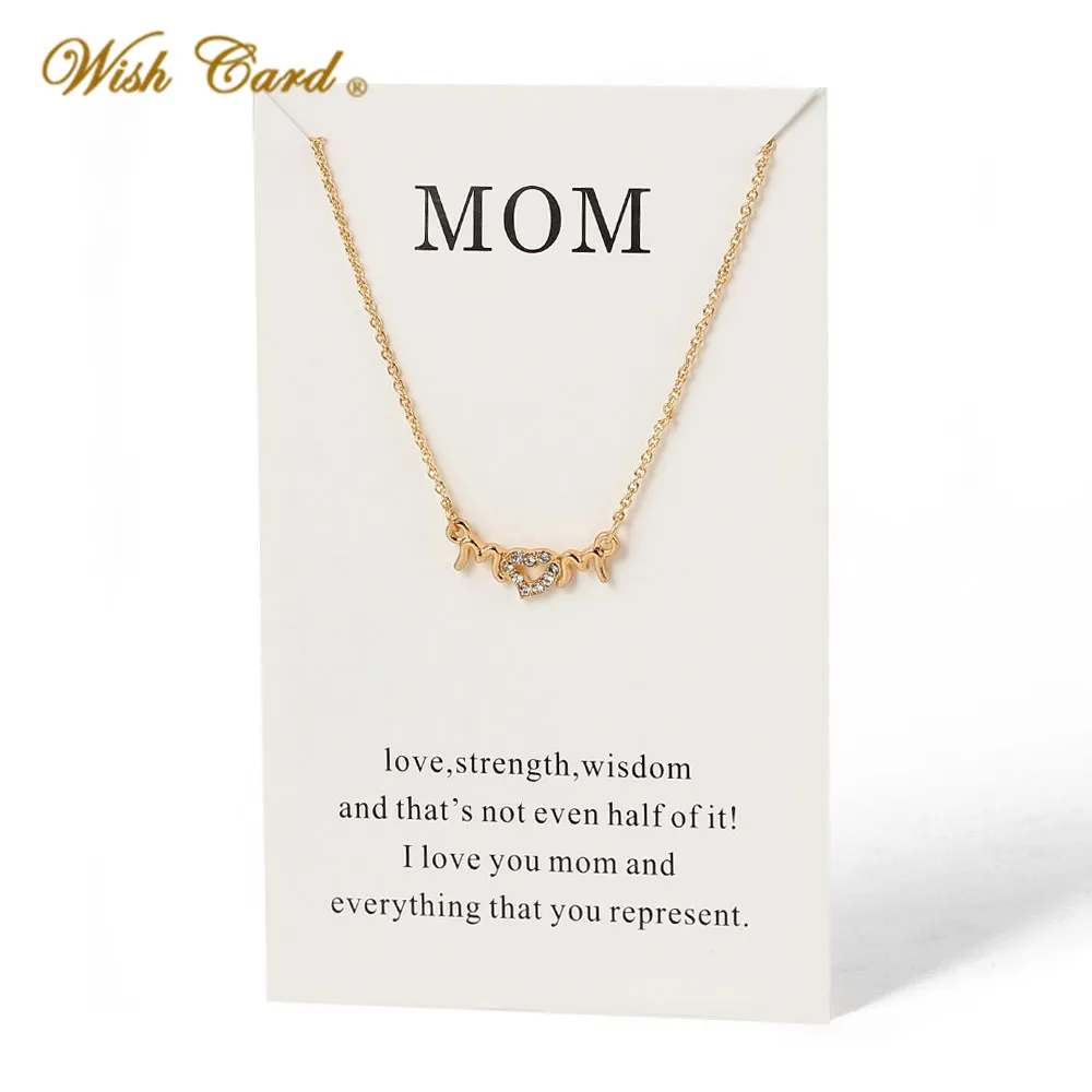 

Wish Card Letter Mom Crystal Heart Pendant Necklace Gold Silver Color Fashion Make a Wish Necklace Jewelry Mother Gift CN158
