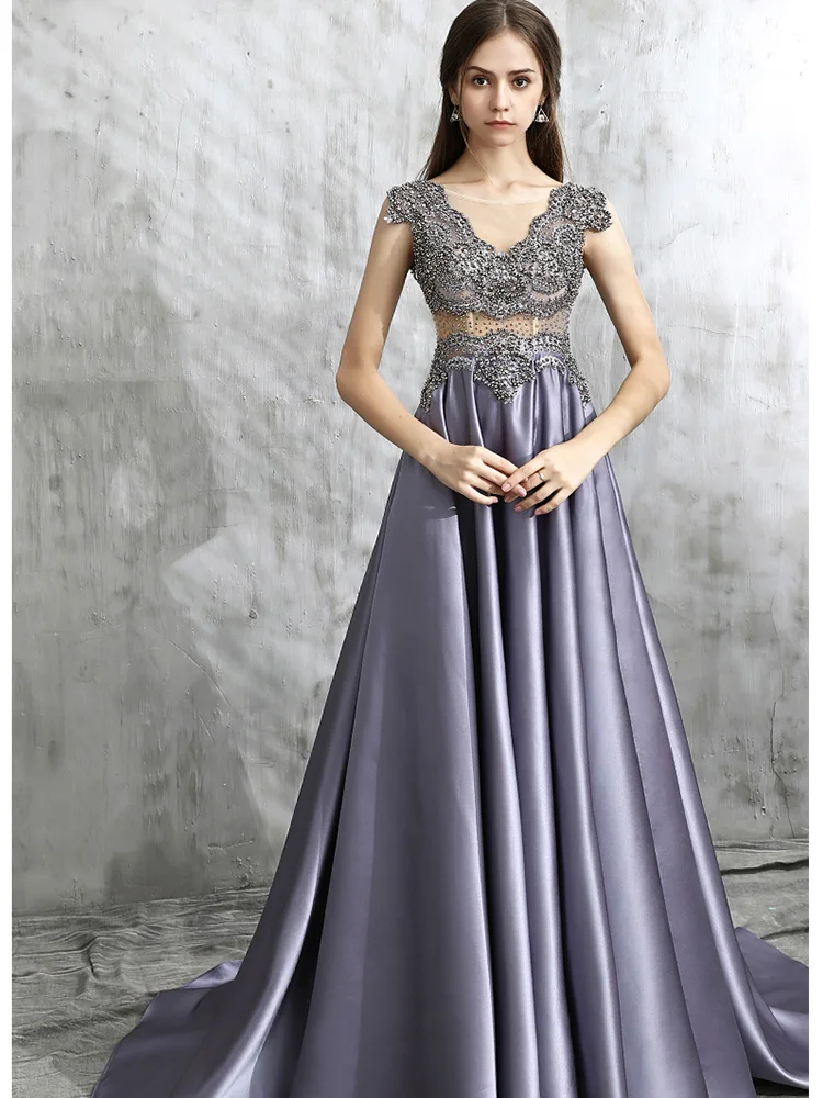 It's Yiya вечернее элегантное платье без рукавов плюс размер Illusion Robe De Soiree с круглым вырезом и бисером ТРАПЕЦИЕВИДНОЕ женское вечернее платье V148