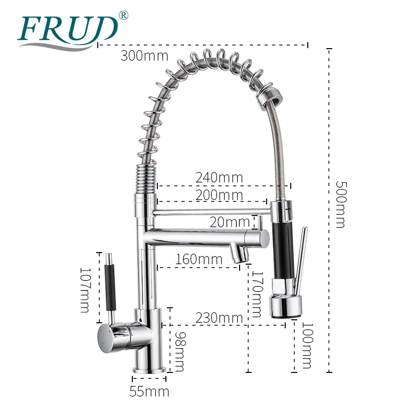 FRUD хром черный Кухня кран выдвижной насадки смеситель горячей и холодной воды 2