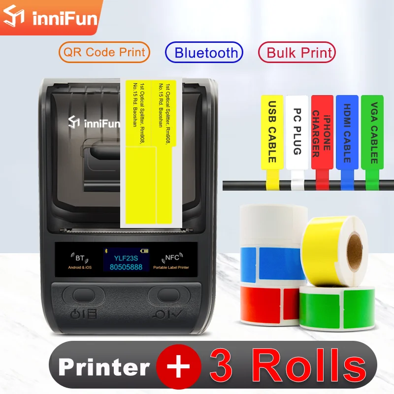 Innifun Portable Handheld Blue Tooth  Label Printer Plus 3 Rolls Cabel Label Sticker pocket sticker printer