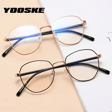 YOOSKE, анти-синий светильник, очки для женщин, ретро, Прозрачная Оптическая оправа, корейский стиль, металлическая оправа для компьютерных очков