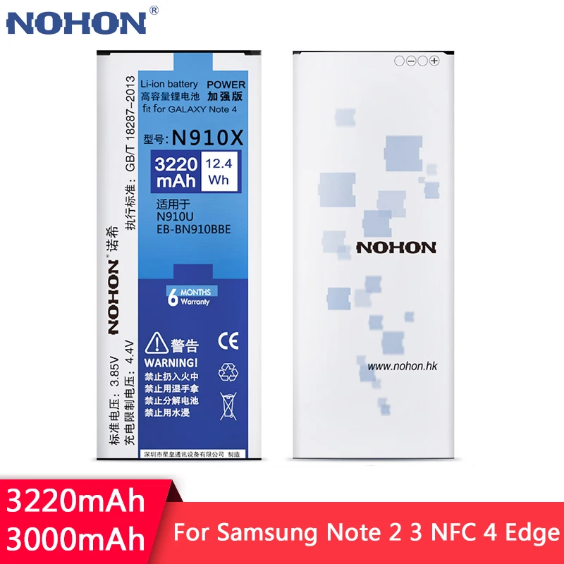nohon Аккумулятор для samsung Galaxy Note 3 NFC N9005 4 N9100 N910F N910C край N9150 Замена литий-полимерный аккумулятор