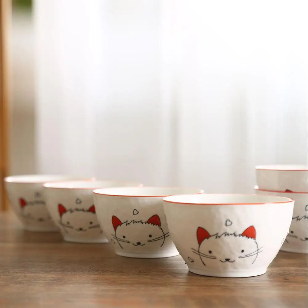 

12Pcs/Set Ceramic Tableware Bowl Spoon Cute Cat Heart Dinnerware Set