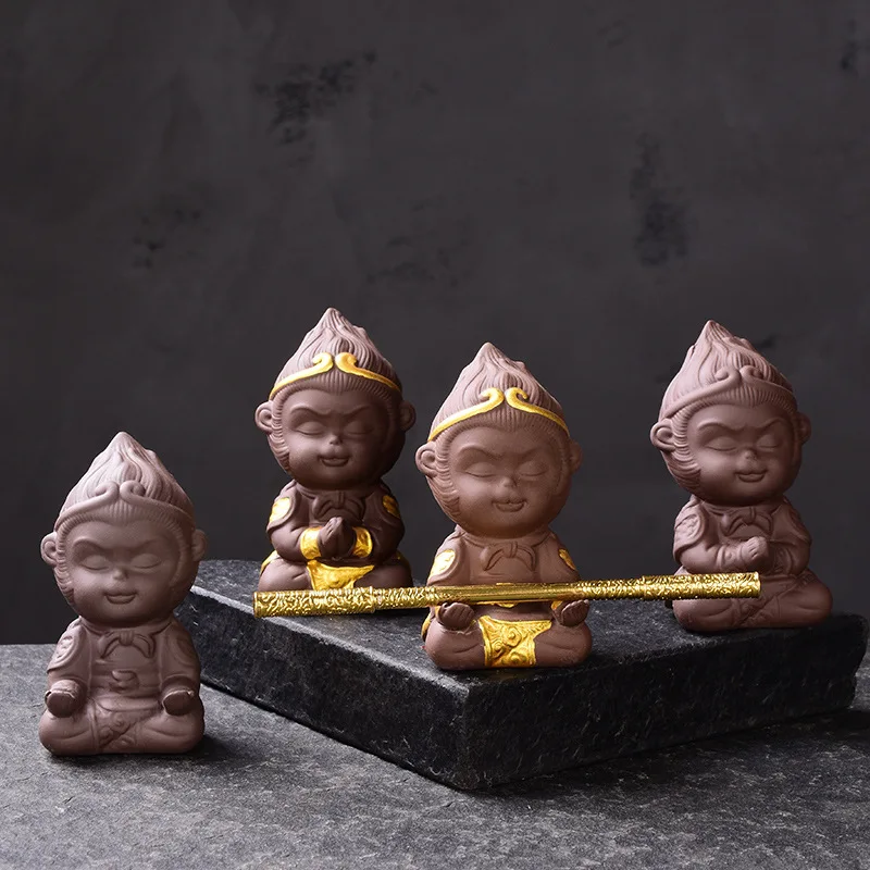 Small Tea Pets Boutique Table Decoration Chinese Purple Clay Kung Set Monkey King Pet for Home Tray | Дом и сад
