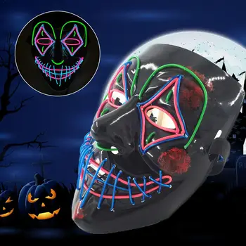 

Hot Sales EL Cold Light Mask Ghost Dance Clown LED Light Luminous Mask Voice Control For Halloween Party Supplies Christmas