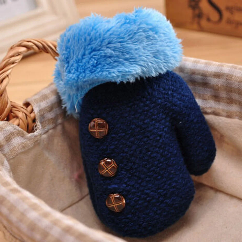 navy blue Детские теплые зимние гольфы для маленьких мальчиков и девочек, толстые кашемировые шерстяные варежки, детские мягкие вязаные перчатки, двухслойные перчатки с длинными пальцами - Цвет: navy blue