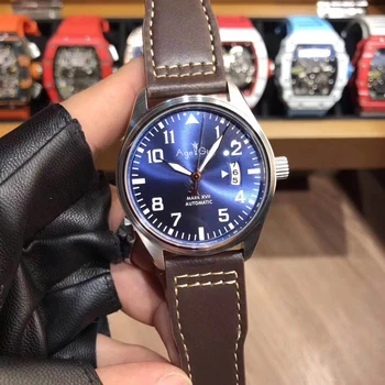 

Luxury Brand New Men Automatic Mechanical Pilot MARK XVII Stainless Steel Sapphire Silver Black Brown Leather Blue Watch White