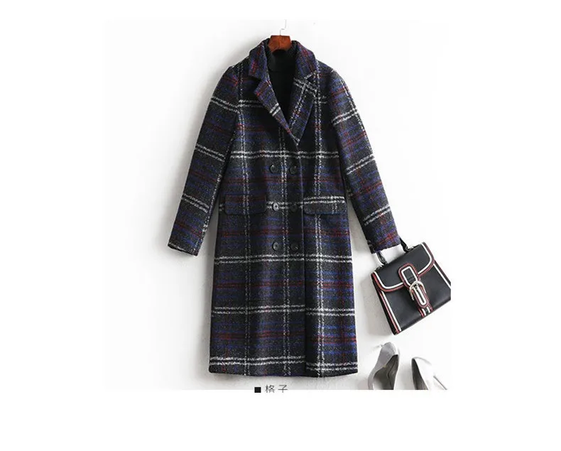 New Autumn Winter Long Woolen Coat Women Plus size Plaid Wool Jacket High quality Women Double-breasted Wool Overcoat 5XL