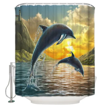 

Sunset Scenery Dolphin Jumps Out Of The Sea Shower Curtain Bathroom Decor Fabric Shower Curtain Farmhouse Decor