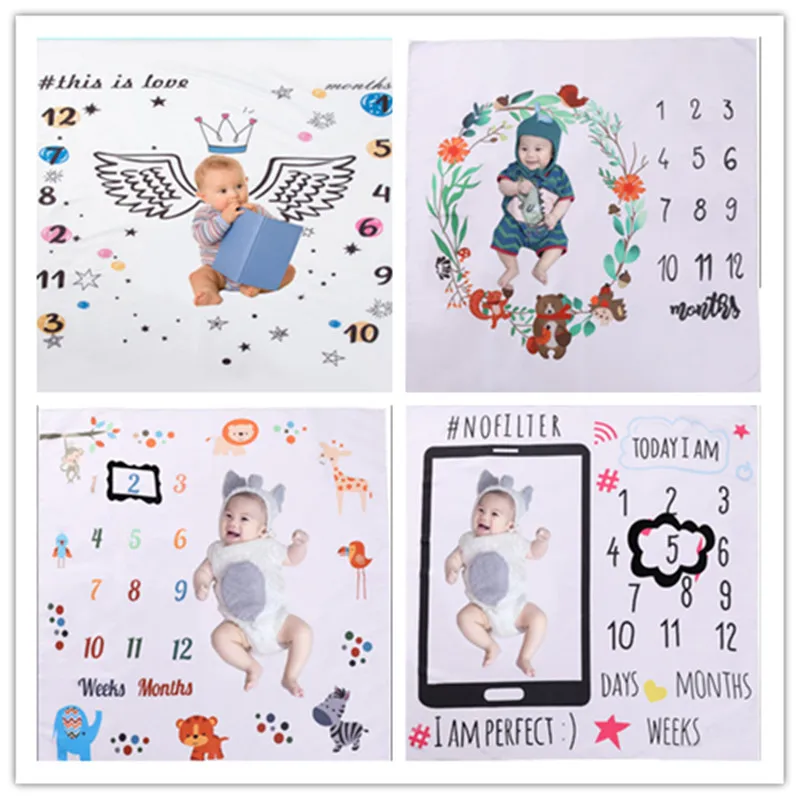 

12 Monthly Baby Milestone Blanket Monthly Baby Blankets Newborn Photography Props Bear Camera Background Blanket Photo Framed