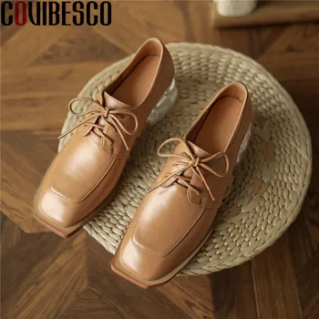 

COVIBESCO Top 2020 Summer Autumn Cross Tied Women's Shoes Genuine Leather Square Toe Thick Heels Pumps Party Dancing Shoes Woman