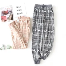 Зимние теплые фланелевые рождественские домашние штаны для сна пижамные штаны