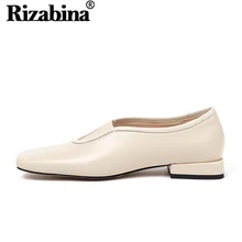 RIZABINA/женская модная обувь на низком каблуке; стильная обувь из эластичной ткани с квадратным носком; Женская Повседневная офисная обувь из натуральной кожи; размеры 34-39