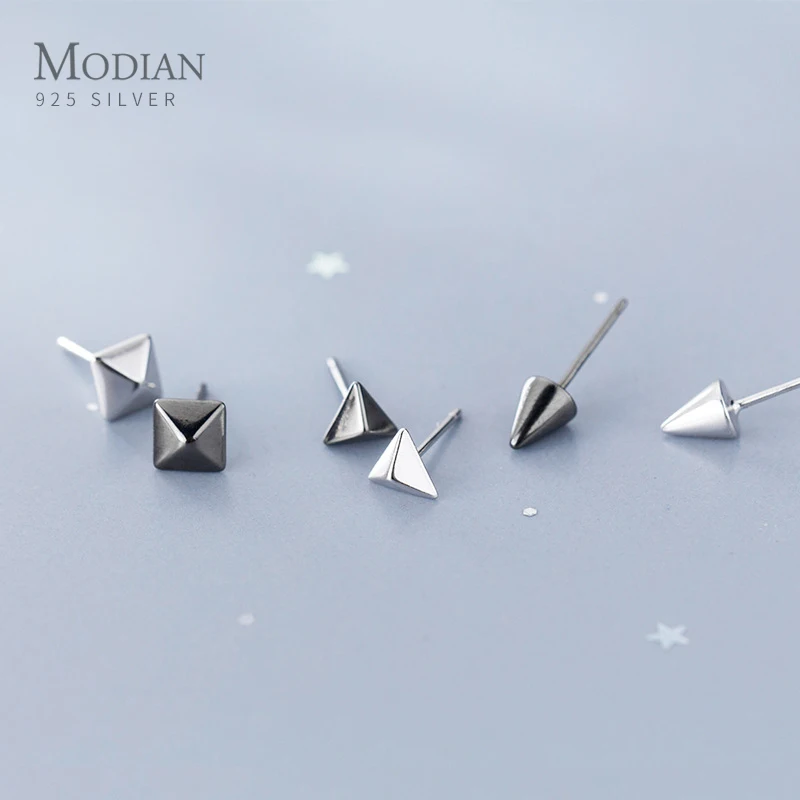 Modian Vantage Rock квадратные треугольные черные серьги-гвоздики Модные настоящие 925 пробы серебряные серьги для женщин ювелирные изделия подарок