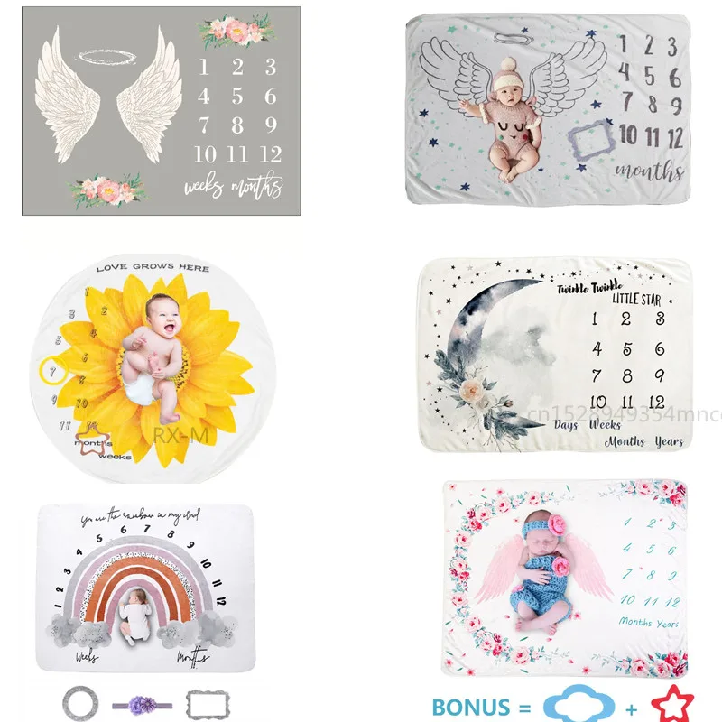 Manta infantil para crecimiento de registro mensual, accesorios de fotografía recién nacido, tela, alas de Ángel para bebé, manta para fotografía, Toalla de baño