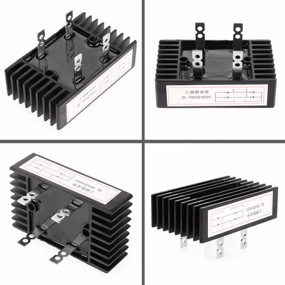 1 шт.-диодный мост выпрямителя 100A Amp 1600V Напряжение 2-фазный диодный мост выпрямителя высокое Мощность черный диодный мост выпрямителя