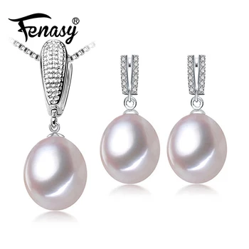 

FENASY Natural Pearl Earrings Drop Earrings For Women 925 Sterling Silver Jewelry Sets Classic Statement Pendant Choker Necklace