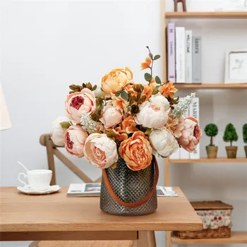 

13 Heads European-style Core-spun Peony Flowers Artificial Plants Living Room Home Table Decoration Wedding Artificial Flowers