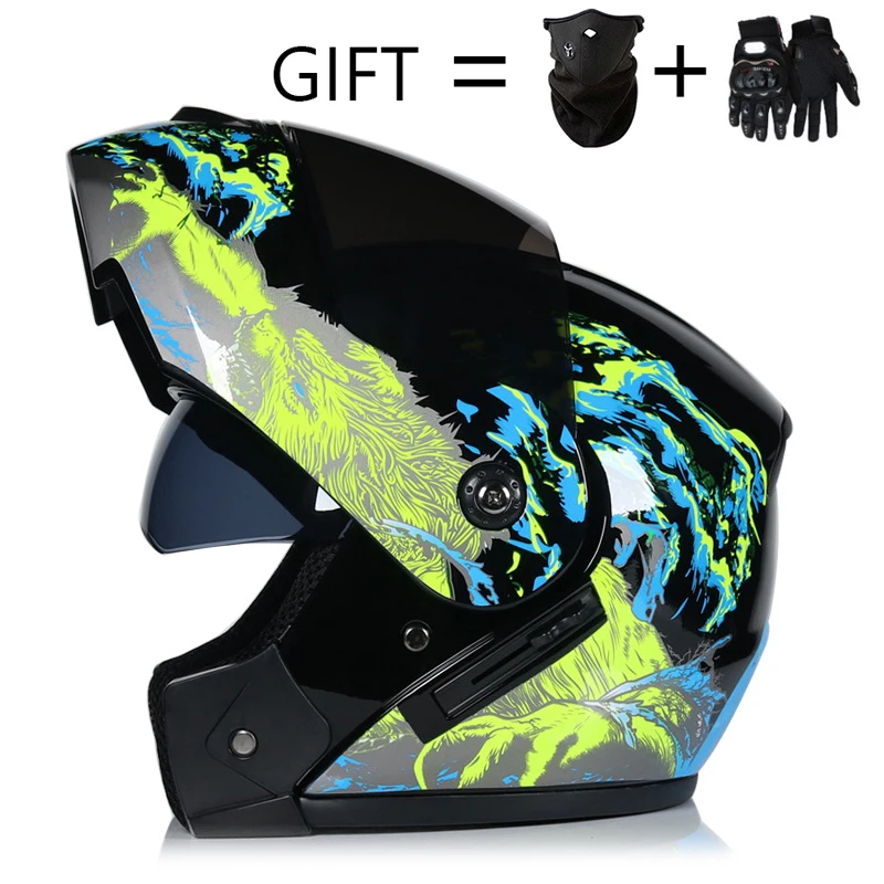 Dual Lens Motorcycle Helmet Unisex Racing Motocross Helmets Modular Carbon Fibre Full Face Helmet Flip Up Cascos Para Moto