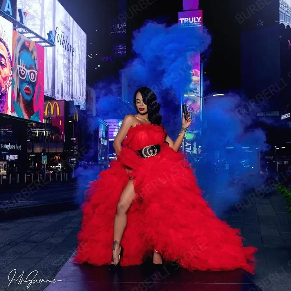 Red Sexy Strapless Lush Birdal Dress Tulle Robes