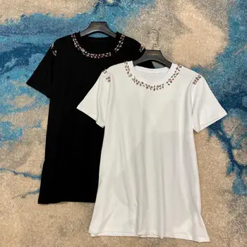 

2020 short sleeve t shirt women handmade color beaded design short sleeve t-shirt