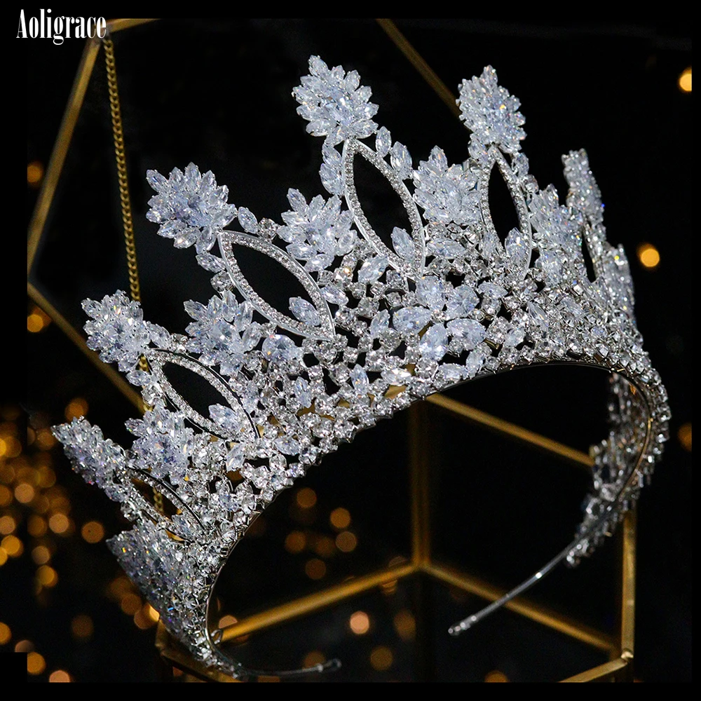 European Full Cubic Zirconia CZ Zircon Wedding Princess Crowns Tiaras Women Pageant Quinceanera Diadem Hair Jewelry Accessories