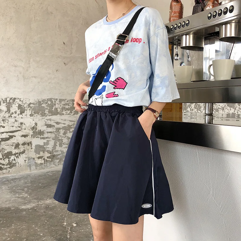 

A- line Skirt Women's 2019 New Style Korean-style Summer High-waisted Casual Sports Short Skirt INS Super Fire Student's Dress
