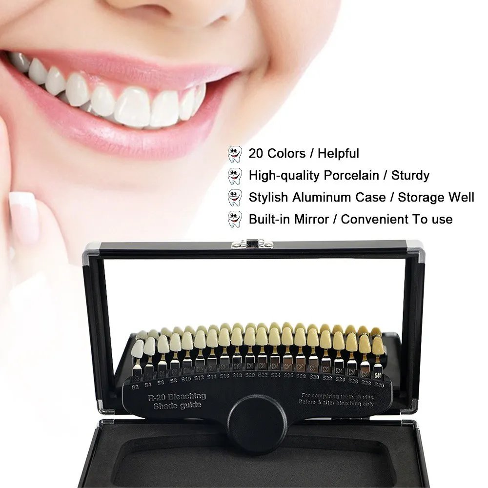 

20 Colors Teeth Whitening 3D Shade Color Comparator With Mirror Dentistry Cold Light Teeth White Bleaching Dental Plate