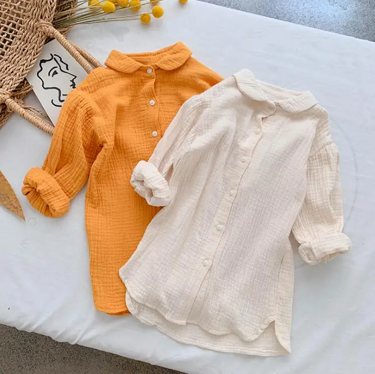 

2019 new wholesale girls shirt cotton linen autumn full sleeve fashion girls blouse 2-7 years