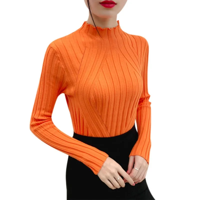 

Autumn Winter Women Pullovers Sweater Knitted Elasticity Casual Jumper Slim Knit Turtleneck Free size