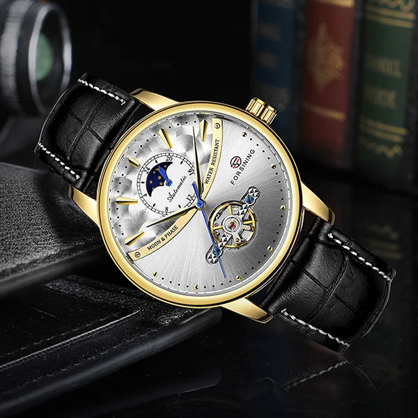 FORSINING Новая мода Tourbillon механические часы лучший бренд роскошный механический автоматический наручные часы для мужчин Relogio Masculino - Цвет: GoldWhite