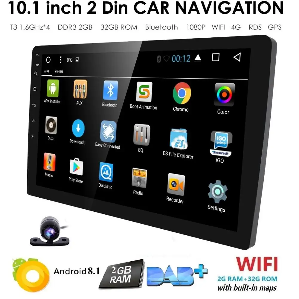 10,1 дюймов Android 8,1 2G+ 32G RDS gps навигация Мультимедиа dvd-плеер Bluetooth wifi MirrorLink OBD2 Универсальный 2Din автомобильный Радио FM