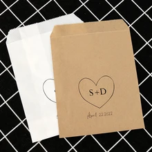 Персонализированные пользовательские имя и Дата пончик бумага Свадьба Помолвка любимые сумки-буфет, печенье, попкорн-белый или коричневый D01