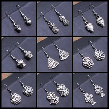 

Food Dangle Earring Vintage Simple Cupcake Cake Biscuits Pineapple Strawberry Chestnut Pendant Dangle Drop Earring For Girl