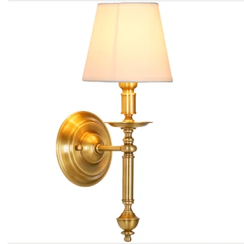 

BOTIMI Full Copper Wall Lamps With Fabric Lampshades For Living Room Wall Mounted Bedside Bedroom Lighting Practical Loft Lights