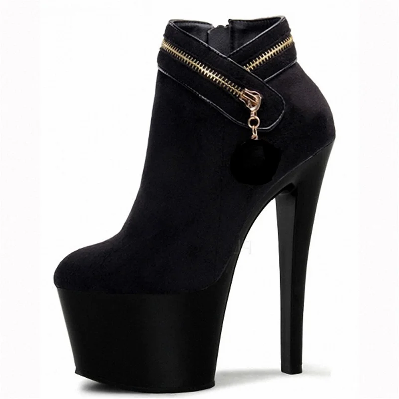 17-18-20cm Autumn And Winter Boots Round Toe 8 Inch High Heel Boots Sexy Flock Buckle Ankle Boots
