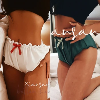 

Women Silk Satin Sexy Flowers home pants Floral solid Underwear lounge wear sleep shorts S-XXXL green