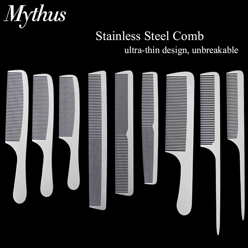 Stainless Steel Silver Metal Barber Comb Professional Hairdressing