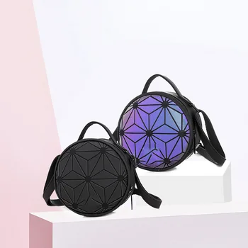 

Cross Border Wholesale 0348 Colorful Laser Small round Package 3D Rhombus Geometry Over-the-shoulder Bag Popular Brand Travel Ba