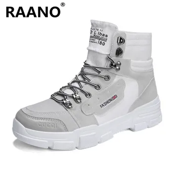 

Men Spring Autumn Leather Ankle Boots Comfortable Cow Suede Canvas Men's Booties High Quality Outdoor Platform Martin Boots