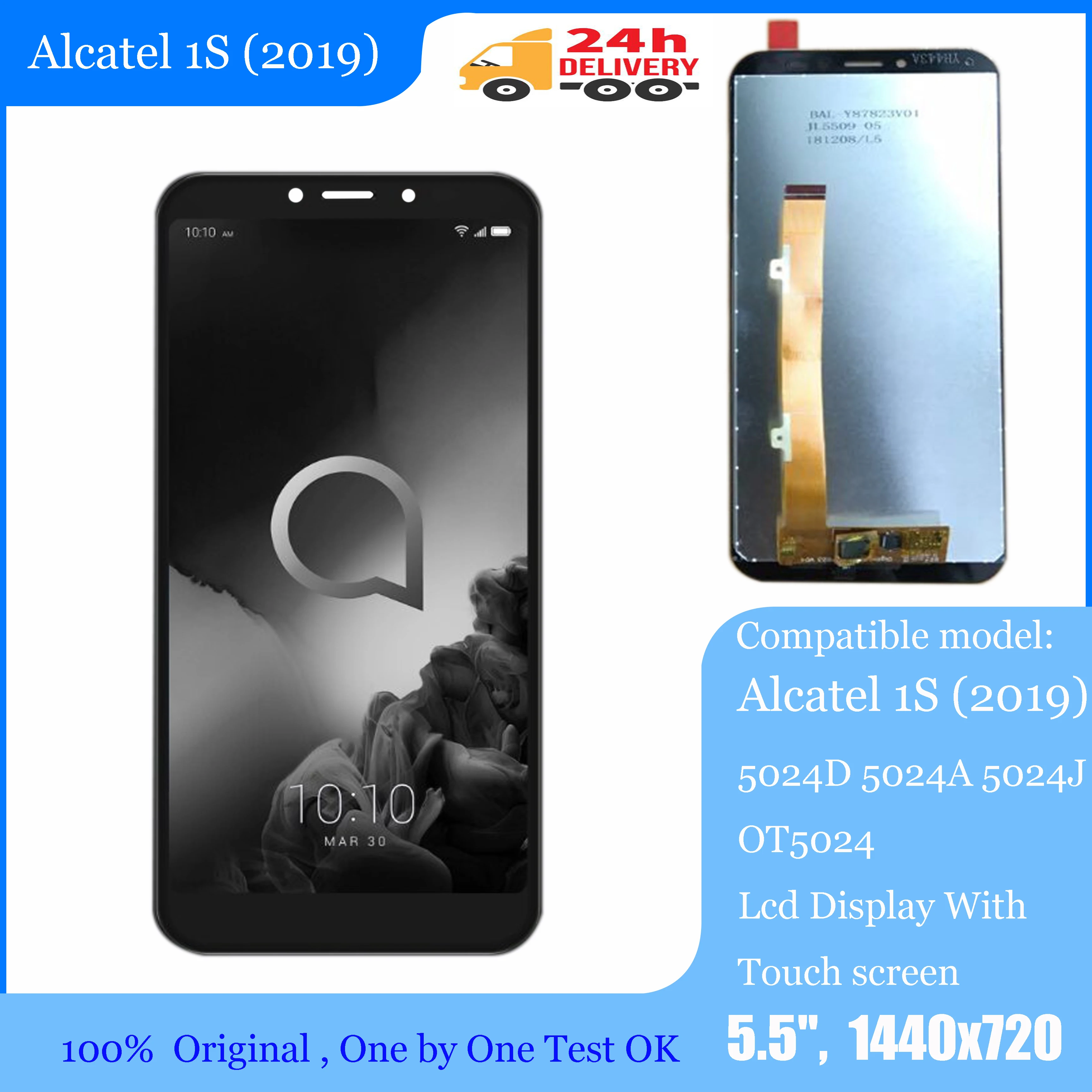 5," Alcatel 1S() 5024D 5024A 5024J OT5024 ЖК-дисплей с сенсорным экраном дигитайзер панель Датчик объектива Стекло в сборе