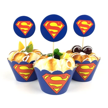 

12 Set superman cake topper birthday party decorations baby kids avengers superhero cake decorating supplies cup cake wrappers