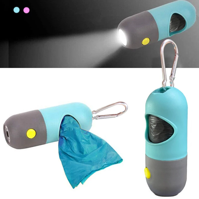 Dispensador de Bolsa para popó para perros con luz LED, Gato de recogida de residuos, funda cartuchera, suministros para mascotas al aire libre, organizador portátil de bolsas de basura