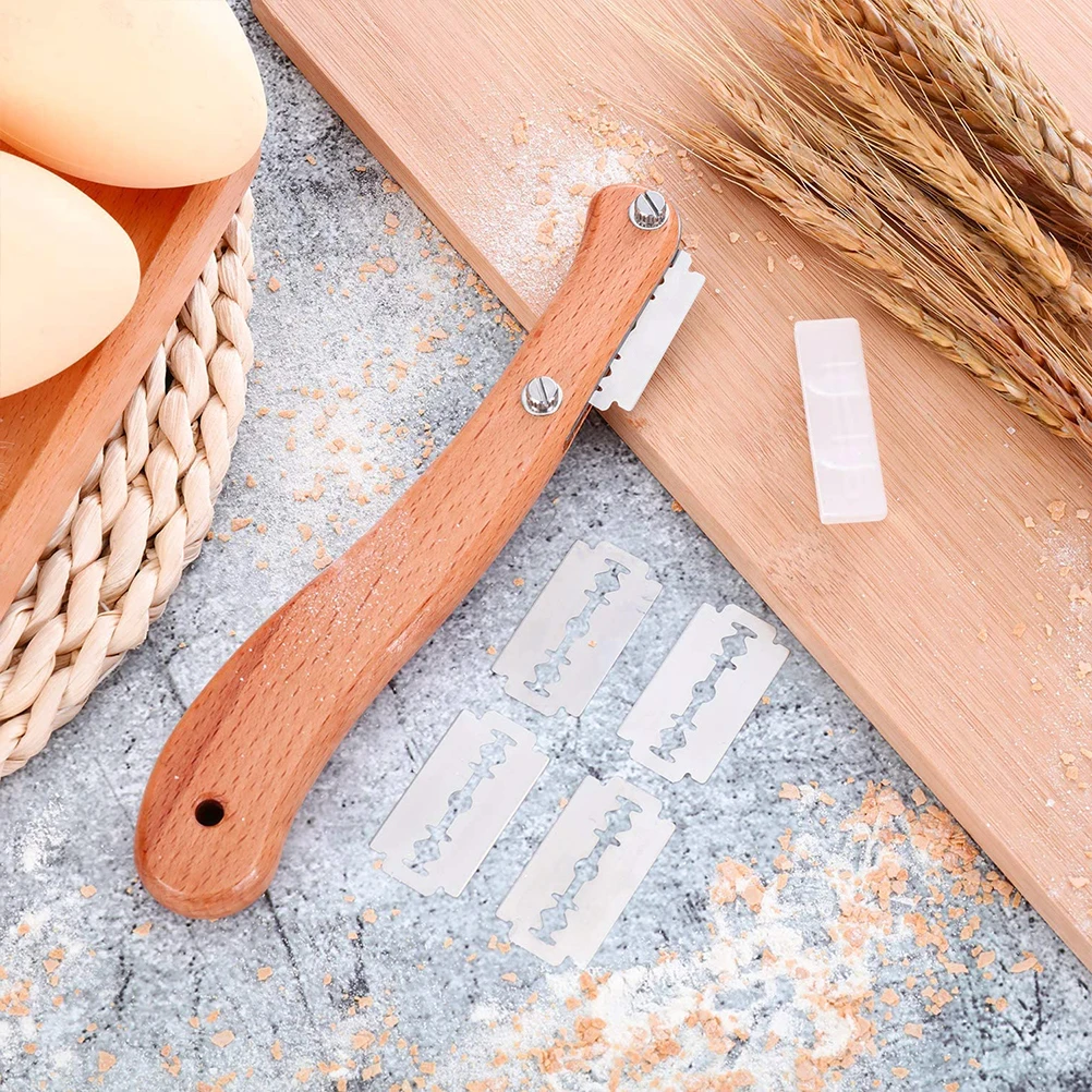 Bread Lame Wooden Handle Bread Slashing Tool Dough Scoring Knife With 5 Pieces Replaceable Blades For Making Kitchen