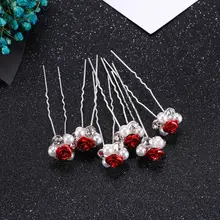 6 шт./компл. Для женщин свадебные шпильки для укладки Винтаж в виде красной розы цветы Свадебные украшения u-образный Заколки для волос булочка кос заколка для волос