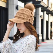 Модная пушистая Женская Зимняя кепка толстый вязаный кроличий мех зимние Козырьки Шляпы на открытом воздухе сохраняет тепло ветрозащитный солнцезащитный крем