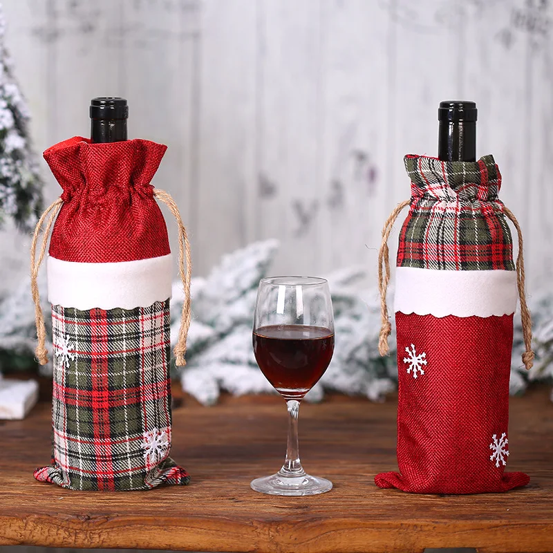 Красная клетчатая ткань Рождественская винная бутылка крышка рождественские вечерние украшения Рождественский шнурок Подарочный мешок шампанское красное вино держатель бутылки