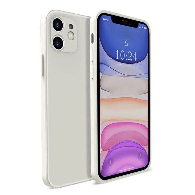 Straight Edge Silicone Soft Camellia Red Case For iphone 12 11 13 Pro XS MAX X XR 7 8 Plus Orange Dark Green White Cover